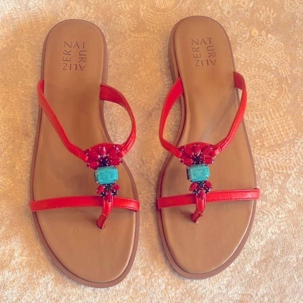 Brand New Naturalizer Melon Sorbet Embellished Felicity Sandals Slip On Thongs - Picture 2 of 14